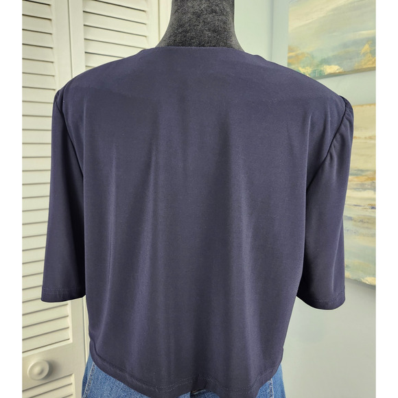 VTG R&M Richards Navy Blue Shrug Jacket Size 12 Stretch Knit Y2K - Picture 4 of 7